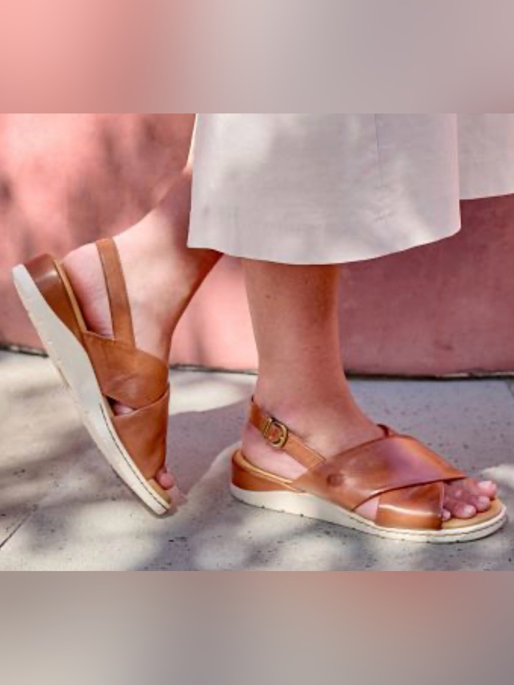 Born Tan Leather Cross-Strap Slingback Sandals